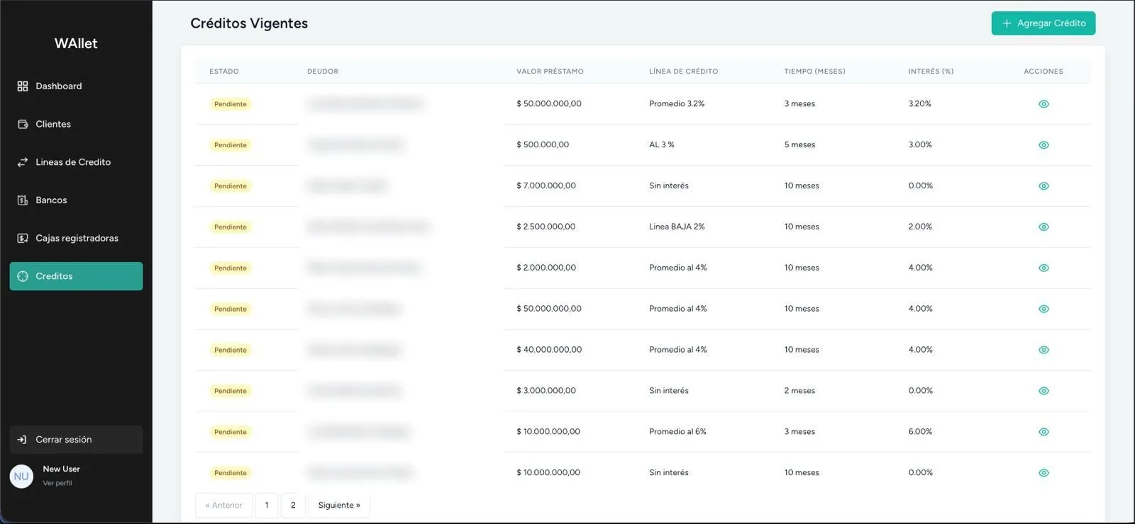 Wallet, Loan management